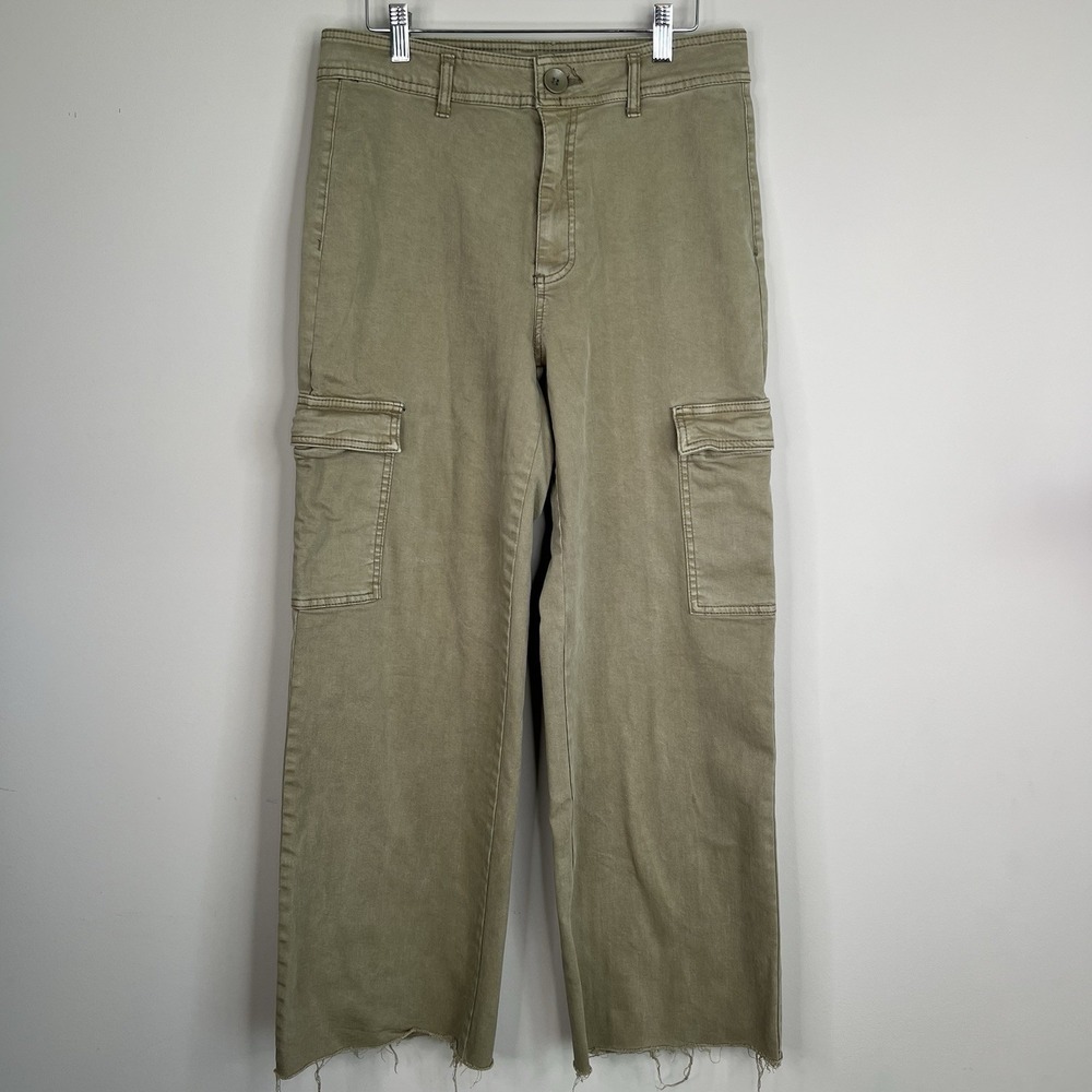 OAT NEW YORK‎ Wide Leg Cargo Pants Raw Hem Olive Army Green Women Size 10